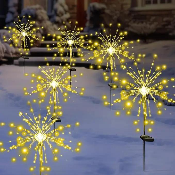 Solar Garden Firework Lights Outdoor Waterproof 6 Pack Solar Powered Art Stake Twinkle Lighting for Outside Decor, 120 LED Sparklers String Lights for Yard Pathway Patio Party Decorations (Warm White) by GreenHaven Gardens
