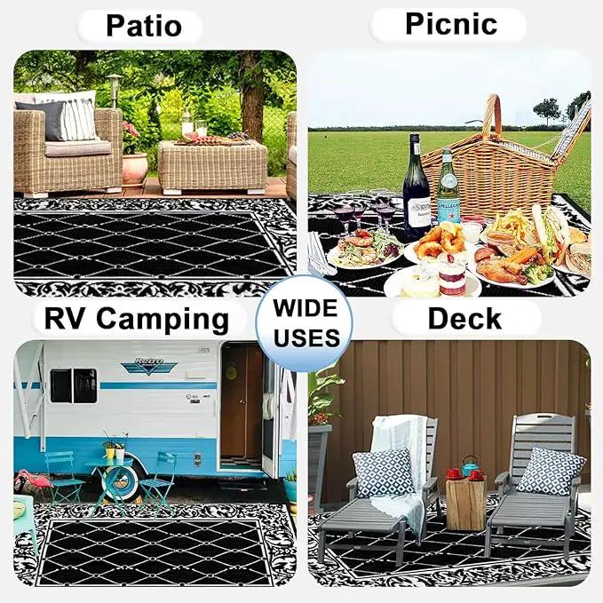 OutdoorLines Indoor Outdoor Rugs for Patio 4x6 ft - Reversible Outside Carpet, Stain & UV Resistant Portable RV Mats, Plastic Straw Rug for Camping, Pool Deck, Porch Rhombus Black & White by GreenHaven Gardens