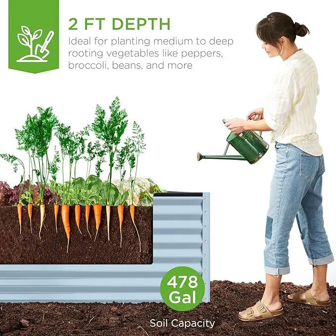 Best Choice Products 8x4x2ft Outdoor Metal Raised Garden Bed, Deep Root Planter Box for Vegetables, Flowers, Herbs, and Succulents w/ 478 Gallon Capacity - Mist Blue by GreenHaven Gardens