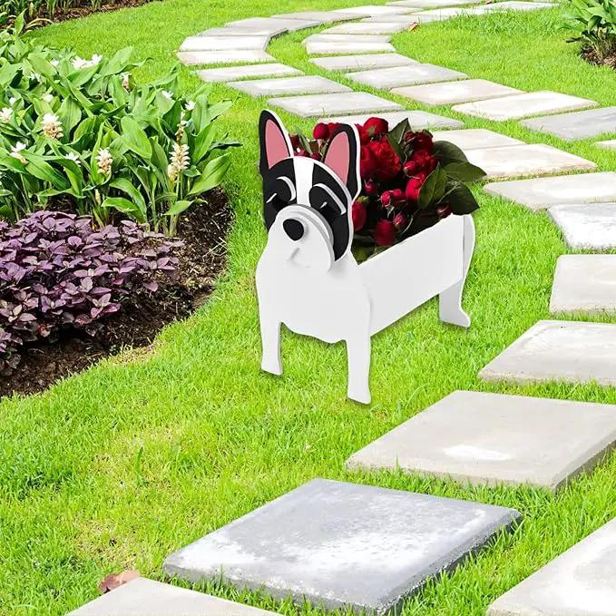 White French Bulldog Dog Planter Plant Pots,Cute Garden Dog Flower Planter,Dog Planters Birthday Gifts for Women,Office,Indoor/Outdoor Decor（9.45 * 6.3 * 13.35in） by GreenHaven Gardens