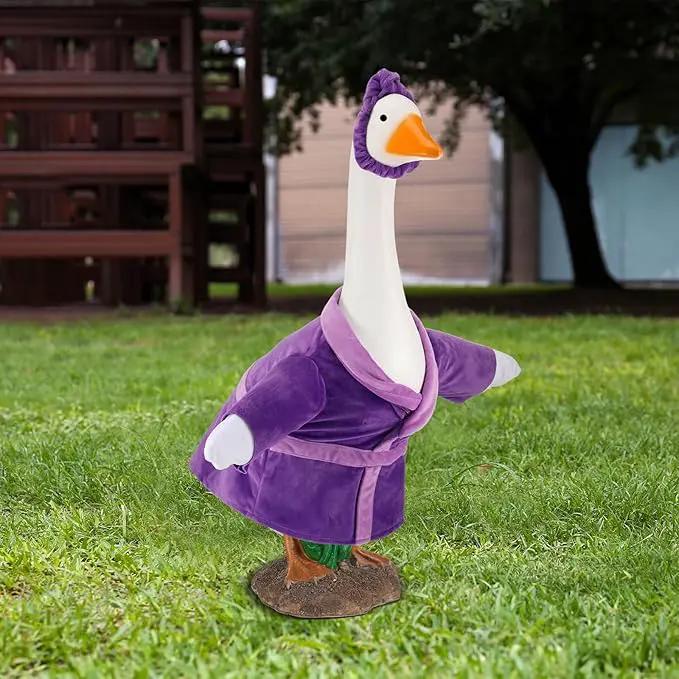 Christmas Lady Goose Outfit Bathrobe Porch Clothes for 23'' Cement Goose Outdoor Garden Yard Patio Statue Halloween Costume Decoration(Purple) by GreenHaven Gardens