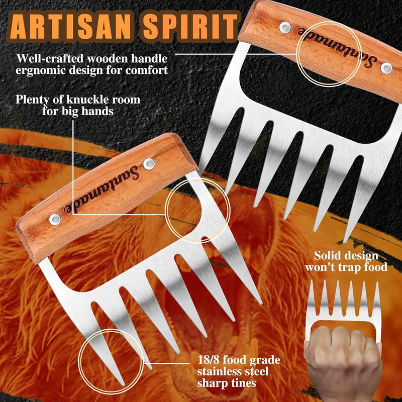 Meat Shredder Claws - Stainless Steel Meat Claws for Pulled Pork, Shredded Chicken, Bear Claws for Shredding Meat, Grill, BBQ Smoker Accessories, Grilling Gifts, Stocking Stuffers for Men by GreenHaven Gardens