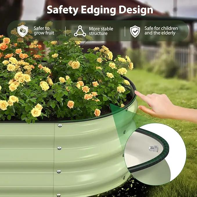 Raised Garden Bed Kit, 5x2x1 ft Galvanized Planter Box Outdoor with Safety Edging, Large Metal Raised Beds for Gardening Vegetables Flower Fruits (Avocado Green) by GreenHaven Gardens