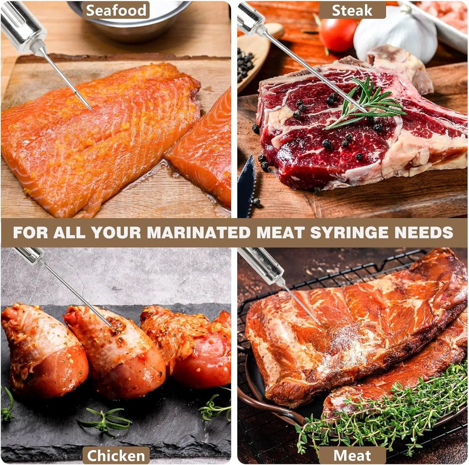Premium Meat Injector Kit - Stainless Steel Marinade Syringe with 4 Needles, Leak-Proof, Food-Grade Injector for BBQ, Turkey, Chicken, and Grilling – Includes Bonus Glass Tube(9.1in) by GreenHaven Gardens