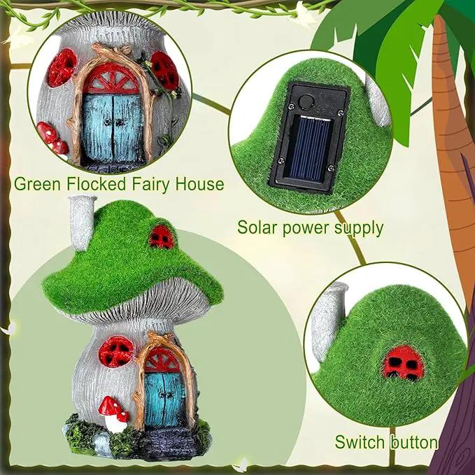 Suzile 50 Pcs Solar Fairy House Garden Accessories Light up Flocked Fairy House Garden Kit Green Resin Miniature Mushroom Figures Micro Landscape Ornament(Mushroom House) by GreenHaven Gardens