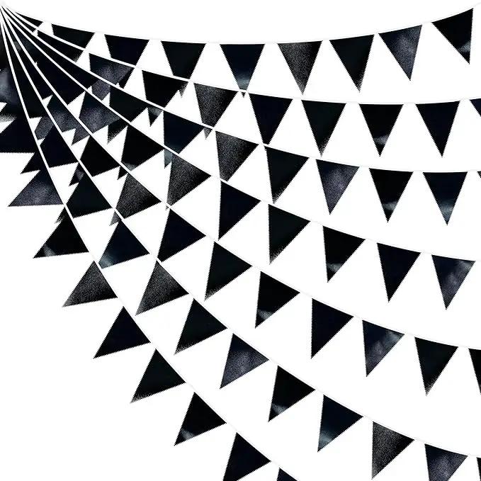 Black Party Decorations Triangle Pennant Banner Flag Black Metallic Fabric Bunting Garland for Graduation Birthday Wedding Engagement Bachelorette Holiday Halloween Celebration Hen Party Supplies by GreenHaven Gardens