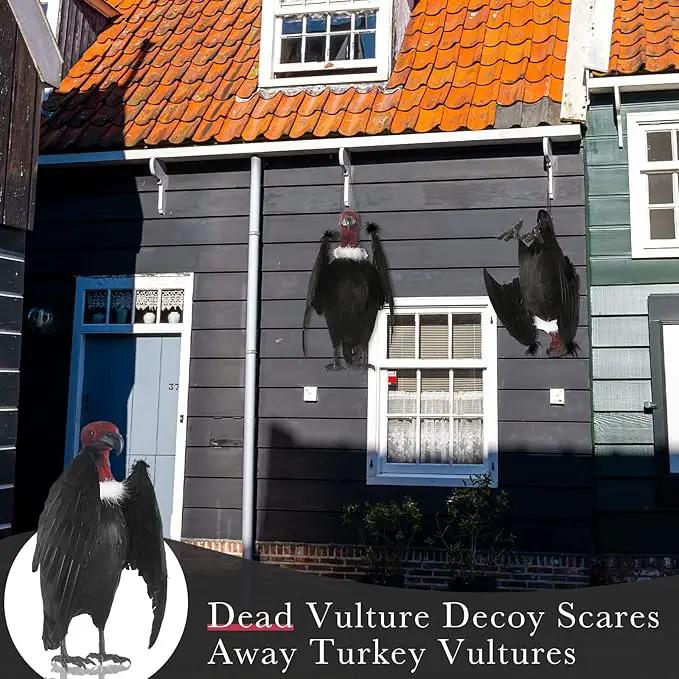 Tenceur 1 Piece Faux Vulture Effigy 18'' Large Fake Vulture Decoys Simulated Full Feathered Realistic Bird Black Hanging Faux Bird Scarecrow for Yard Roofs Trees Garden by GreenHaven Gardens