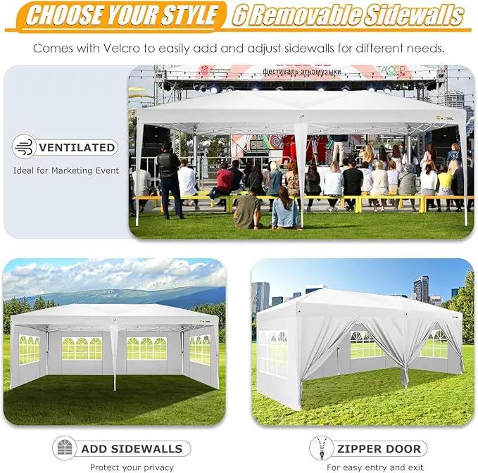 HOTEEL 10x20 Pop up Canopy with Sidewalls, One Push Outdoor Tents for Parties Waterproof Canopy Tent with Reinforce Rod, Easy Setup Event Tent with Sandbag for Backyard, Camping, Wedding, White by GreenHaven Gardens