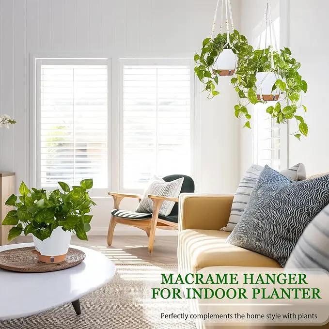 Hanging Planter for Indoor Plants 8 Inch, 2 Pack Hanging Baskets for Plants, Self Watering Hanging Flower Pots with Drainage Hole & 2 Kinds of Plant Hangers for Garden Home Decor (White, 8 inch) by GreenHaven Gardens
