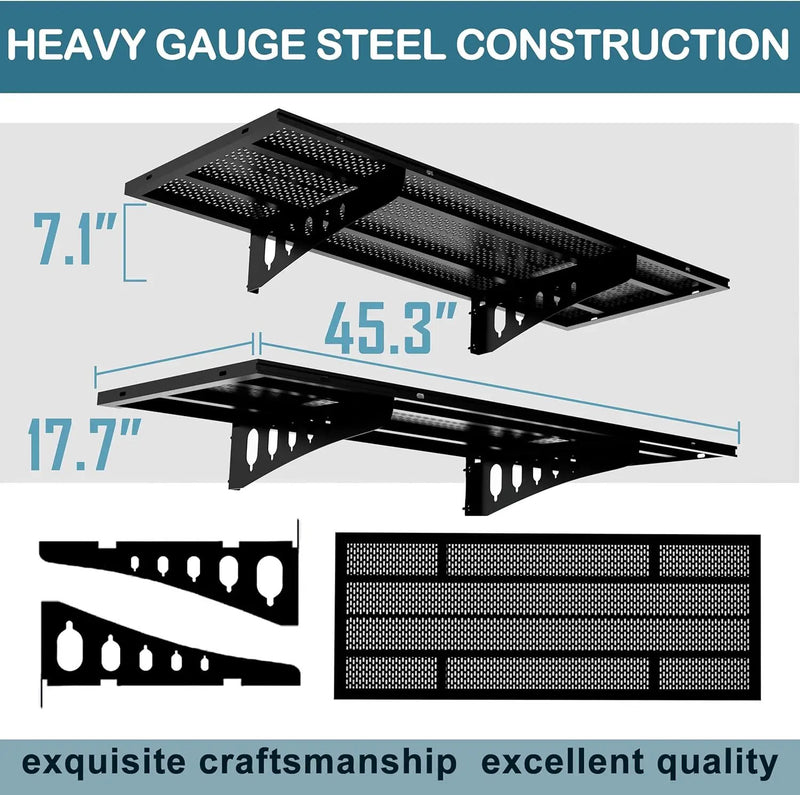 New 4 Pack Garage Wall Shelving, Heavy Duty 1.5' x 3.8' Wall Mount Storage Shelf with Hooks, Garage Storage Rack Floating Shelves, Holds 250 lbs Each by GreenHaven Gardens