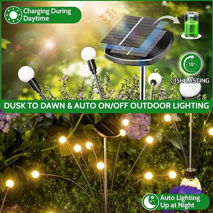 AOSEA 4 Pack Larger Bulbs Solar Garden Lights Outdoor, Solar Firefly Lights Fairy Swaying by Wind for Outside, IP67 Waterproof, for Patio Garden Yard Walkway Sidewalk, Black by GreenHaven Gardens