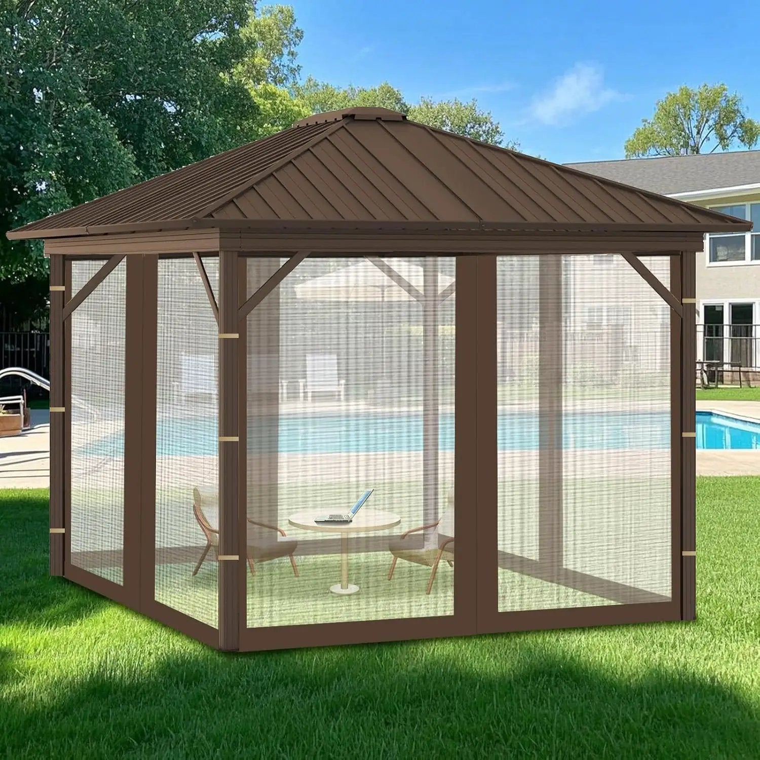 Replacement Gazebo Mosquito Netting 10' x 10',Universal Netting for Canopy Tent,4-Panel with Zipper for Outdoor Patio,Backyard (Mosquito Net Only,Brown) by GreenHaven Gardens