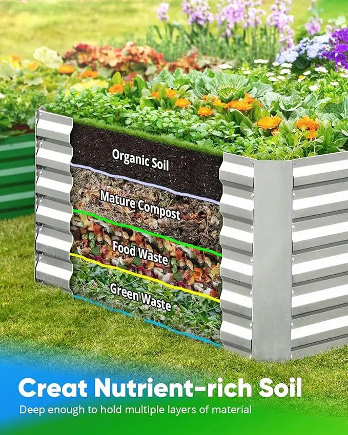 Quictent Galvanized Raised Garden Bed 4x3x2ft Tall Garden Bed Extra Height 22.4" Hold 24cft Soil Outdoor Heightened Planter Box for Deep Root Vegetables Herbs Tomato Cage Included, Silver by GreenHaven Gardens
