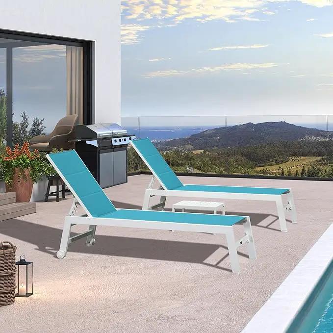 PURPLE LEAF Outdoor Chaise Lounge Set Oversize Adjustable Sunbathing Recliner Extra Wide Lounge Chairs with Side Table for Poolside Beach Outside Patio Aluminum Chaise Lounger Blue by GreenHaven Gardens
