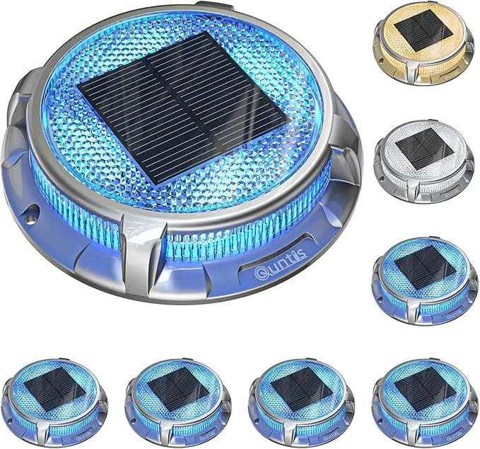 Quntis Solar Deck Lights for Outside, 3 Color Modes Solar Driveway Lights Outdoor IP68 Waterproof, Deck Light for Stair Pathway Walkway Road (Blue/Cool White/Warm White) 8 Pack by GreenHaven Gardens