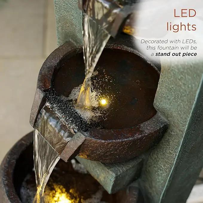 Alpine Corporation TZL400 34" 3 Tier Basin Cascading Fountain with LED Lights, Elegant Outdoor Water Feature for Garden, Patio, Yard & Outdoor Spaces, Relaxing Waterfall Fountain, Gray by GreenHaven Gardens