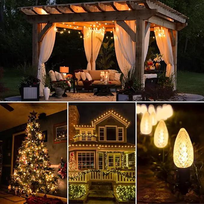 25Pack C9 Christmas LED Light Bulbs, Strawberry Replacement Bulb 2200K Warm White Shatterproof & Waterproof Outdoor String Light Bulbs, E17 Candelabra Base Edison Bulbs for Holiday Decoration by GreenHaven Gardens