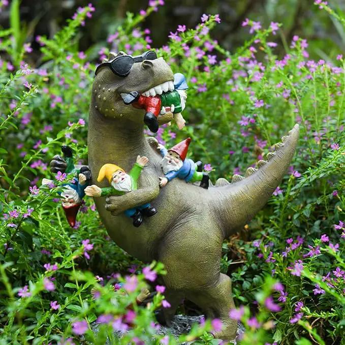 Garden Gnome Statues Garden Decor - Large Dinosaur Eating Gnomes Outdoor Decor for Patio,Lawn,Yard Decor - Uique Housewarming Gift by GreenHaven Gardens