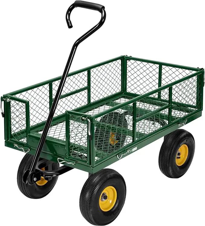 VIVOHOME Heavy Duty 880 Lbs Capacity Mesh Steel Garden Cart Folding Utility Wagon with Removable Sides and 4.10/3.50-4" Wheels 10 Inch Tire(Green) by GreenHaven Gardens