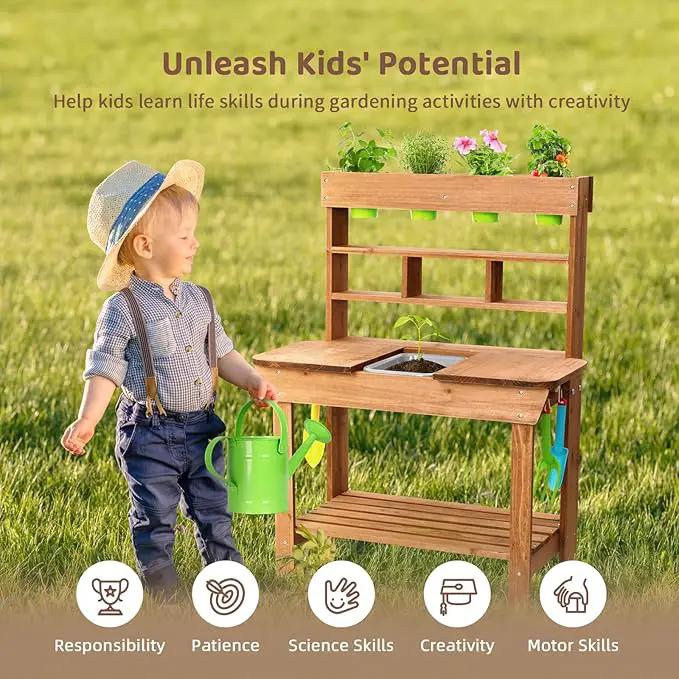 OOOK Potting Bench with Removable Sink, Potting Benches for Outside, Mud Kitchen for Kids Outdoor with Gardening Tools, Watering Can, Flower Pot, Ideal Gift for Boys and Girls 3+, Solid Fir Wood by GreenHaven Gardens