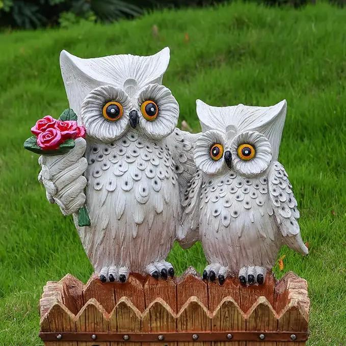 Garden Owl Statue Planter Outdoor - Large Owl Welcome Statue Tall Decor Fake Owls to Scare Birds Outdoor Sculptures for Patio Porch 25.2inch, White by GreenHaven Gardens