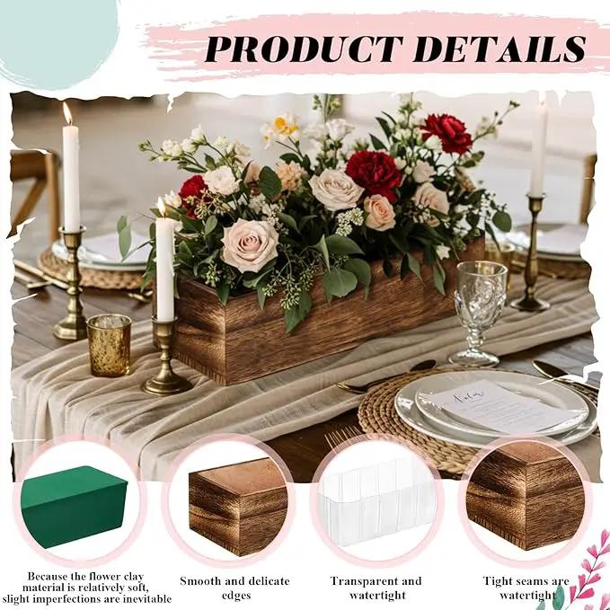 Dandat 5 Set Wood Boxes for Centerpieces Rectangle Wooden Planter Box Rustic Wood Planter with Removable Plastic Liner Floral Foam Blocks for Centerpieces Home Wedding Garden Decor (12x4 Inch) by GreenHaven Gardens