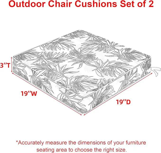 Favoyard Outdoor Chair Cushion 19 x 19 x 3 In Waterproof Pattern Fade Resistant Cushions for Patio Furniture with Removable Cover Attach Straps 28D Foam Insert Cushions Pads for Seat Sofa Couch 2 Pack by GreenHaven Gardens