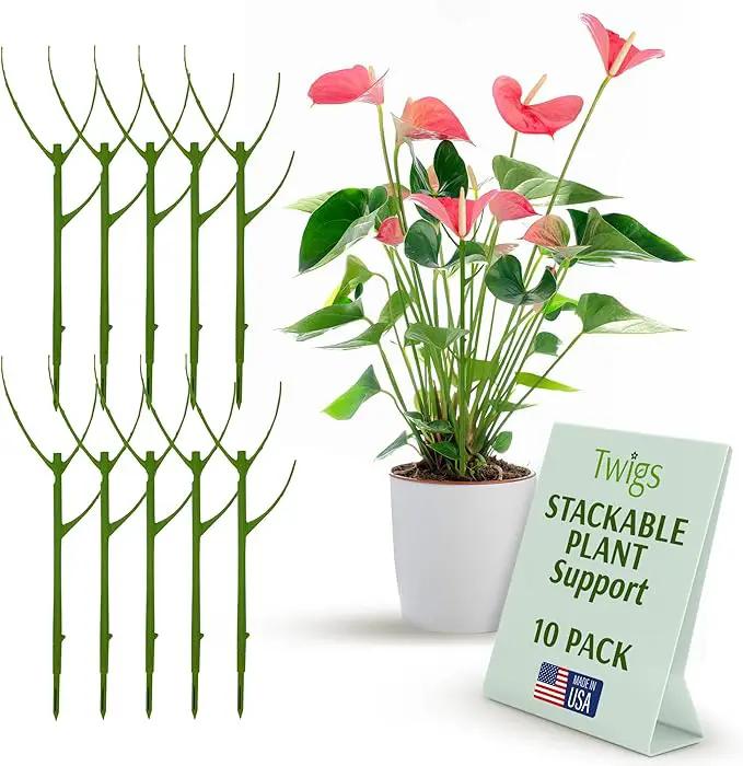 Stackable Plant Support Stakes, Stem Holder Structure for Indoor & Outdoor, Garden Accessories for Climbing & Potted Plants, Trellis Alternative - Peony (Light Green), 10 Pack, 17" L by GreenHaven Gardens