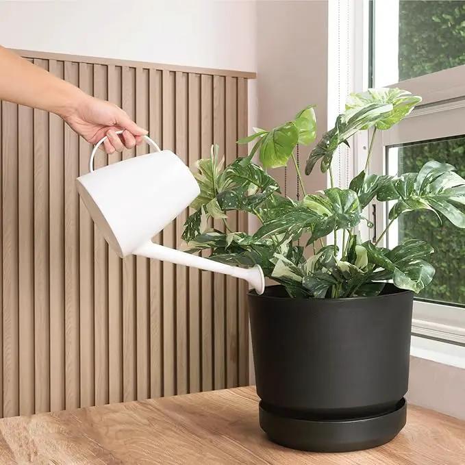 Elly Décor 10 inch Plastic Cylinder Planter Pot with Self-Watering Saucer and Drainage Hole,Lightweight & Extremely Durable, 10"x 10", Black by GreenHaven Gardens
