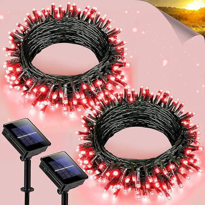 2 Pack Solar String Lights for Outside, Each 40Ft 120 LED Solar Lights Outdoor, 8 Modes Waterproof Solar Powered Twinkle Light for Backyard Patio Tree Party Garden Wedding Decoration, Red by GreenHaven Gardens