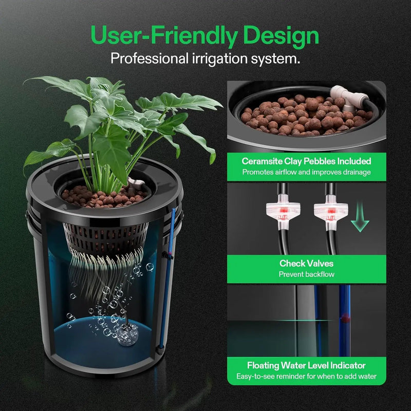 VIVOSUN DWC Hydroponics Grow System with Top Drip Kit, 5-Gallon Deep Water Culture, Recirculating Drip Garden System with Multi-Purpose Air Hose, Air Pump, and Air Stone (4 Buckets + Top Drip Kit) by GreenHaven Gardens