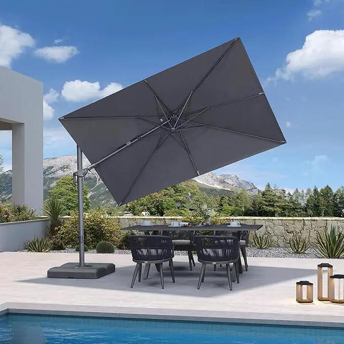 PURPLE LEAF 10' X 6.5' Left-right Tilting Outdoor Patio Umbrella Swivel Offset Cantilever Heavy Duty Rectangle Aluminum Umbrella with UV Resistant for Deck Pool Patio Backyard, Graphite Grey by GreenHaven Gardens