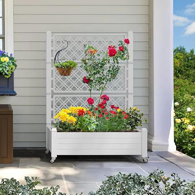 YITAHOME 43.3x17.7x61 in Planter Trellis Box with Wheels & Drain Plug, Outdoor Resin Raised Garden Bed for Climbing Plants, Large Weather-Resistant Design, Grayish-White by GreenHaven Gardens