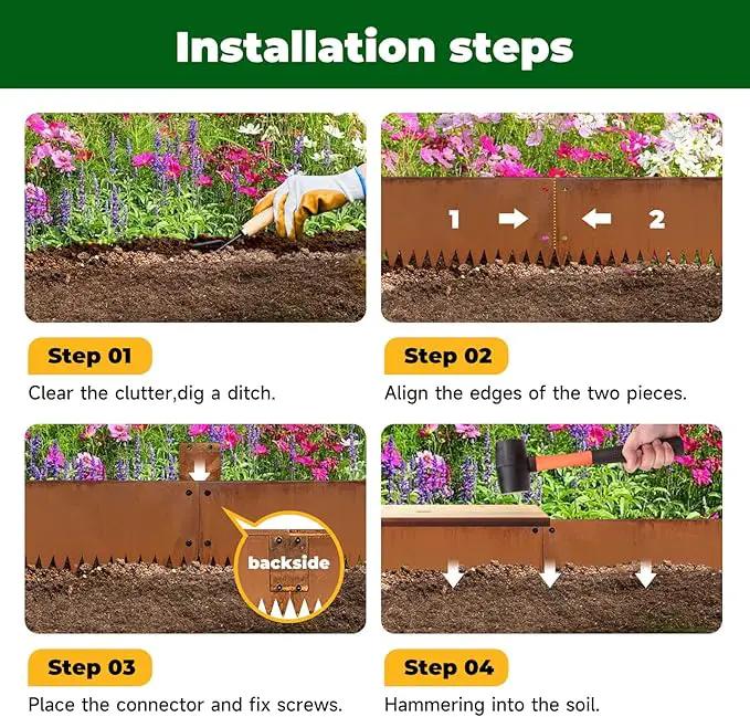 Cor Ten Steel Garden Metal Landscape Edging 40 inch with Top Bending Protection Pre-Rusted Cor Ten Steel Garden Edging 6 Pack Edge for Lawn Yard (10 inch-180 Degree Bend, Rusted) by GreenHaven Gardens