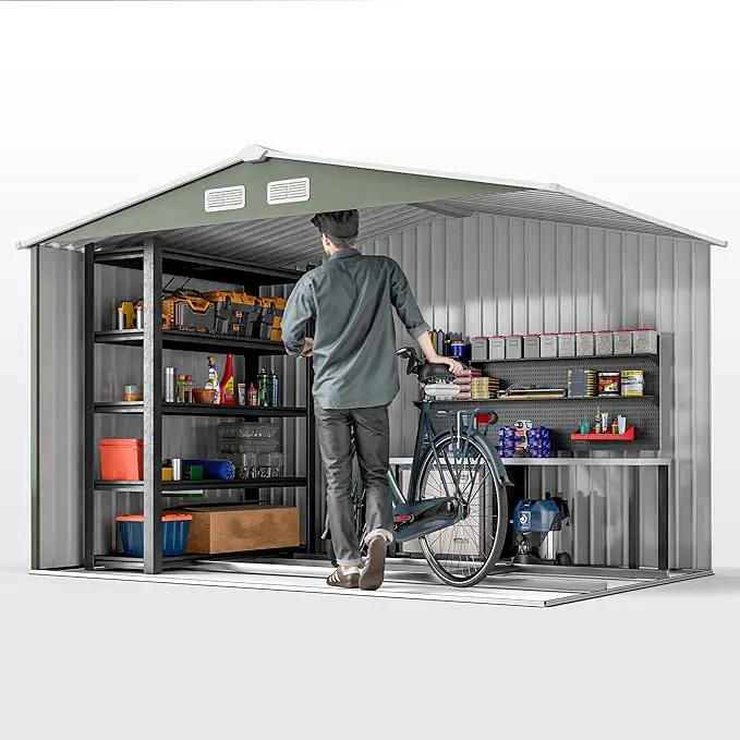 Outsunny 9' x 6' Outdoor Storage Shed, Garden Tool Metal Shed with Foundation Kit, Double Lockable Door, Air Vents and Sloping Roof, for Backyard, Patio, Lawn, Green by GreenHaven Gardens