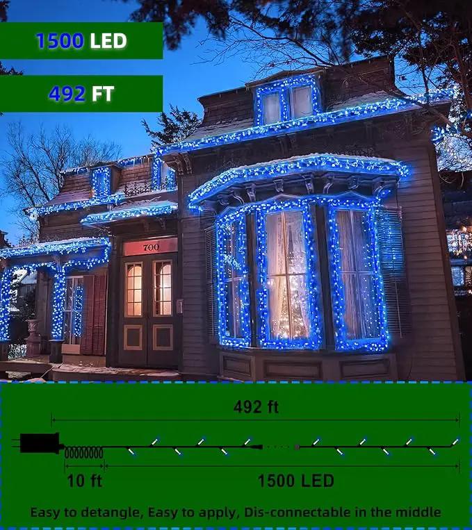 1500 LED Super Long Christmas String Lights, 492FT, Blue, Indoor/Outdoor, LED, Waterproof, Christmas, Holidays by GreenHaven Gardens