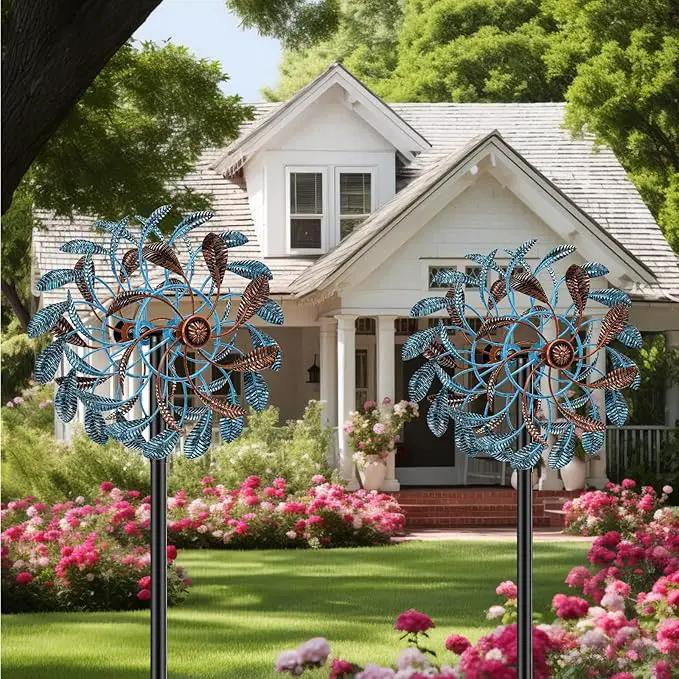 360° Wind Spinners Outdoor, Wind Sculptures Windmill with Metal Stake, Kinetic Large Metal Yard Art Decor Spinners Pinwheels for Garden Outside Patio Lawn, 63.2 * 13.2" by GreenHaven Gardens