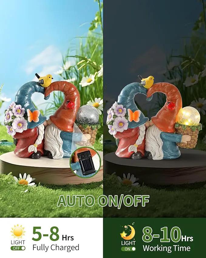 iStatue Solar-Powered 8.3'' Spring Summer Kissing Gnomes Decorations for Home & Garden - Decorative Outdoor Lawn Ornaments and Statues Clearance (Loved Gnomes) by GreenHaven Gardens