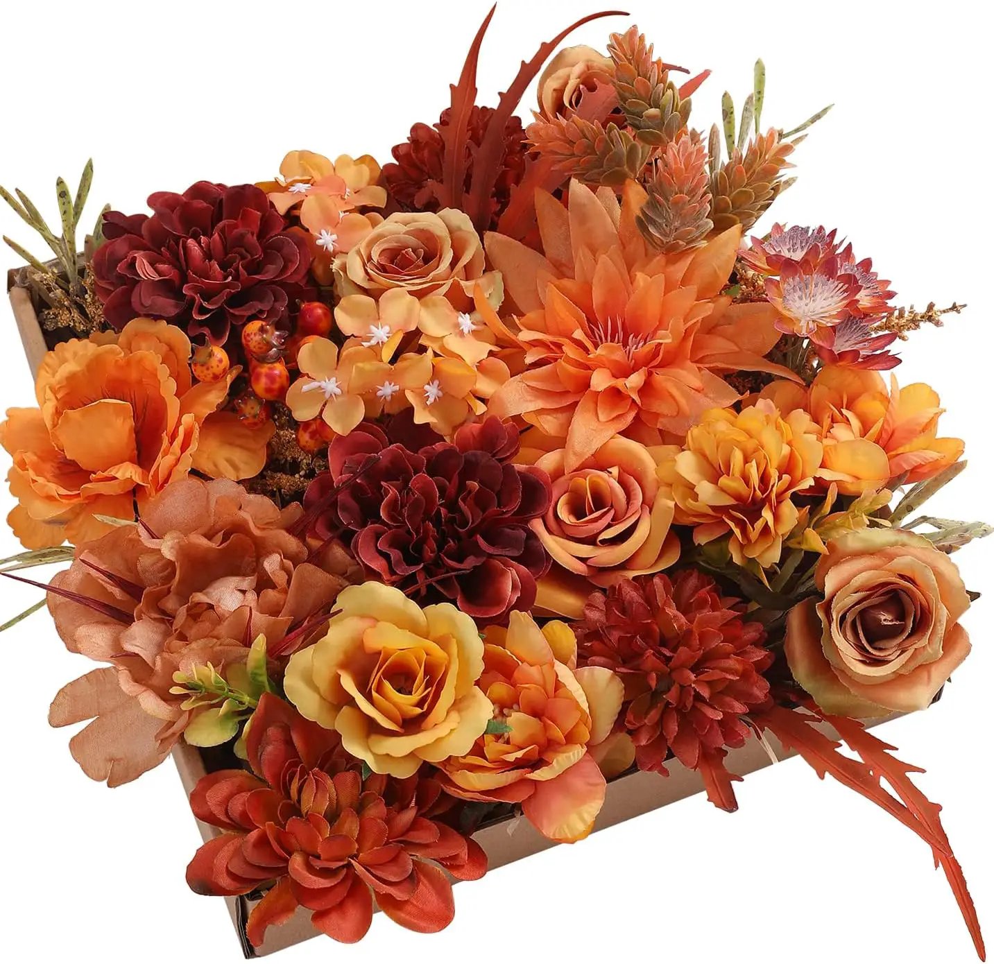 Artificial Flowers 25pcs Real Looking Red Silk Fake Flowers Combo with Stems for DIY Wedding Bouquets Bridal Shower Centerpieces Party Decorations (Orange) by GreenHaven Gardens