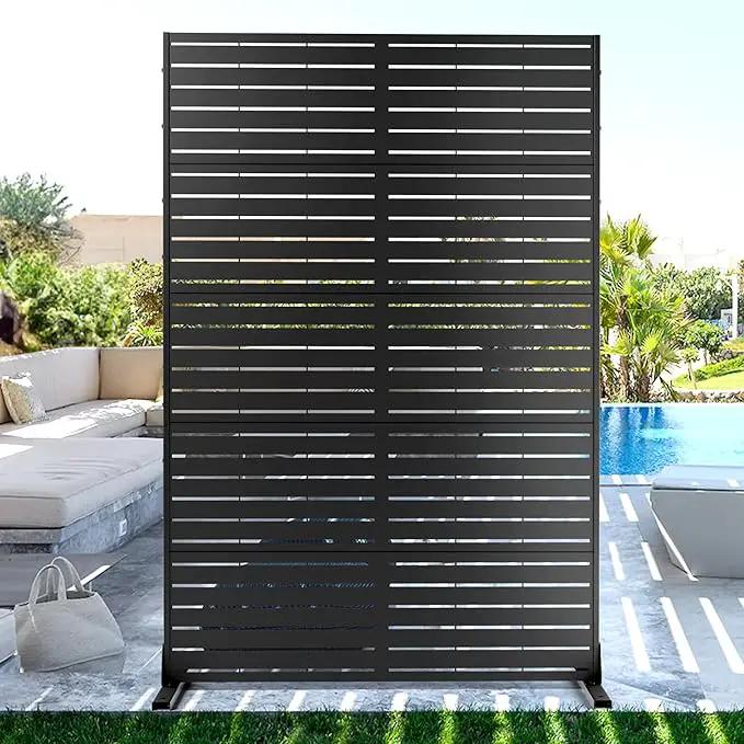 FENCY Metal Privacy Screen with Stand 72" H×44" W Outdoor Freestanding Privacy Panels, Outdoor Privacy Screen for Deck Patio Balcony(Black-Louvered) by GreenHaven Gardens
