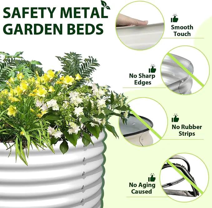 A ANLEOLIFE 2-Pack 4ft x 18” Tall Galvanized Raised Garden Beds Outdoor, Round Metal Planter Box for Planting Vegetables Flowers Herb, Anti-Rust & Easy-Setup, Antique White by GreenHaven Gardens