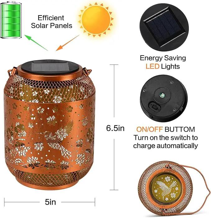 2 Pack Solar Lanterns Outdoor Waterproof Hummingbird Garden Decor Birthday Gifts for Women Mom Grandma Hanging Solar Lights Metal Decoration Outside for Yard, Patio, Backyard, Porch, Pathway by GreenHaven Gardens