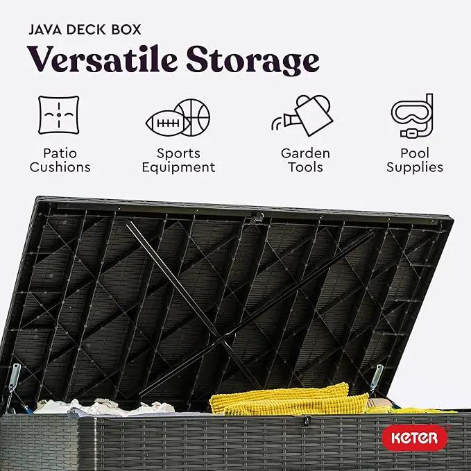 Keter Java XXL 230 Gallon Resin Rattan Look Large Outdoor Storage Deck Box for Patio Furniture Cushions, Pool Toys, and Garden Tools, Dark Grey by GreenHaven Gardens