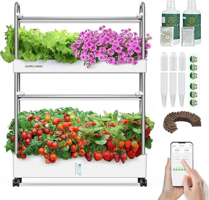 Ahopegarden Indoor Garden Hydroponics Growing System Kit: 60 Pods Vertical Garden with LED Grow Light - Plant Germination Kit Aeroponic Veggie Flower Fruit Growth with Smart Socket & Pump System by GreenHaven Gardens