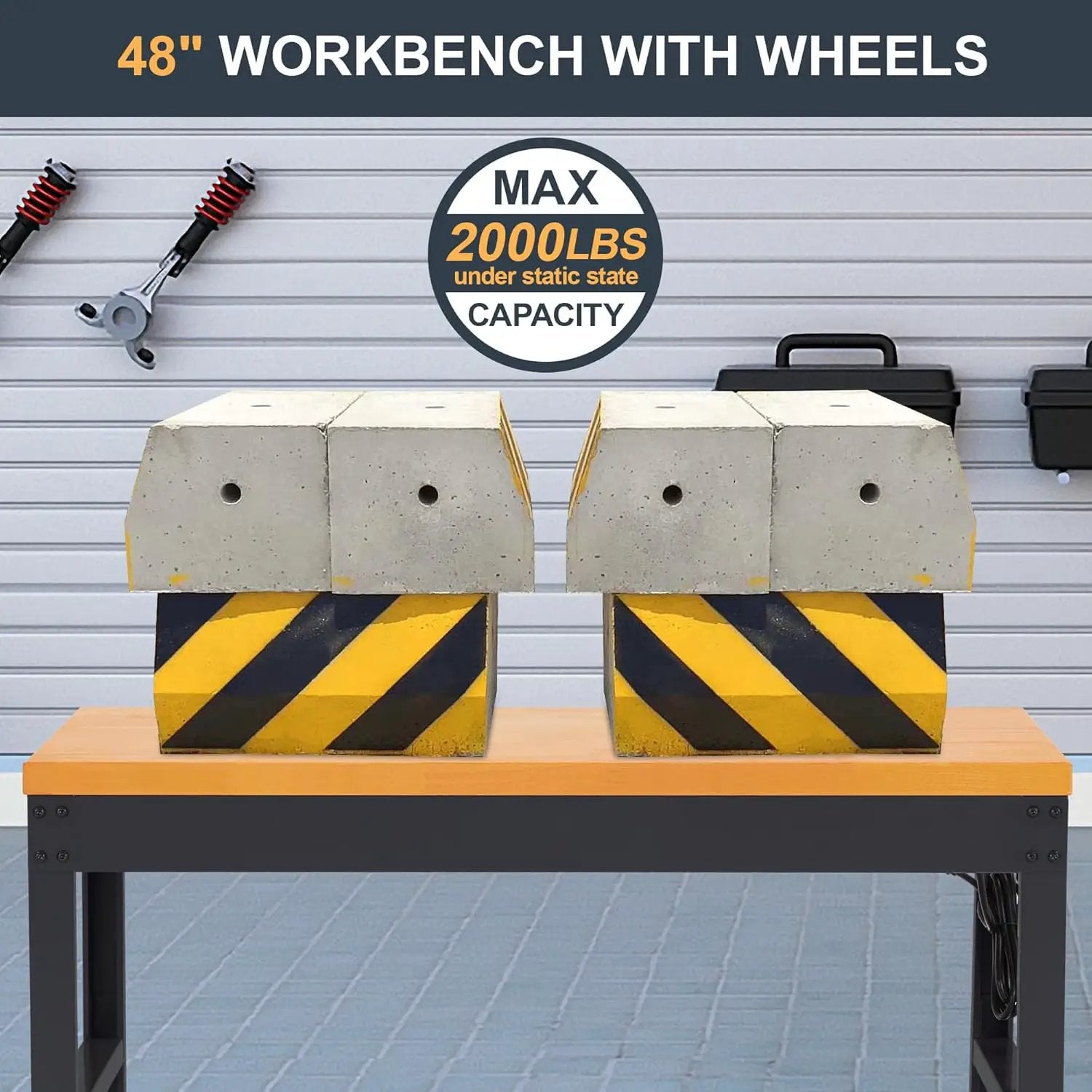 HABUTWAY Height Adjustable Workbench with Wheels 48" x 24" 2000 Lbs Capacity Solid Wood Work Station Heavy-Duty Rolling Work Tables for Garage Party Shop Office by GreenHaven Gardens