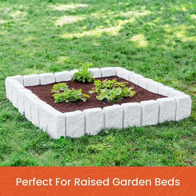 Beuta Landscape Edging | Garden Edging Border | Faux Stone Block XL for Lawn Edging, Flower Beds & Yard Edging – 10 Pack | Each Section Has 6 Blocks 48" L x 4" W x 9.5" H | 30 Spikes | Limewash by GreenHaven Gardens