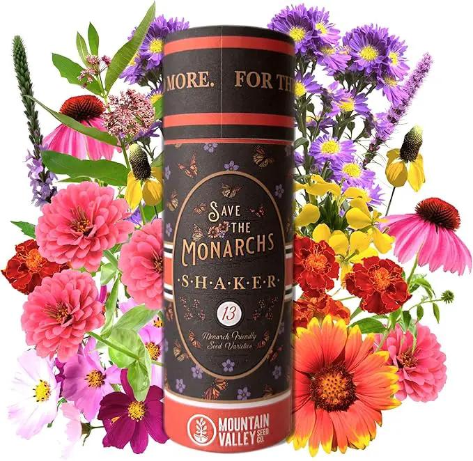 Save The Monarchs Wildflower Seed Shaker - 100,000+ Wild Flower Seeds for Planting - Beautiful Easy to Sow Seed Shaker - 13 Varieties to Attract Monarch Butterflies & Pollinators - Covers ~250 sq ft by GreenHaven Gardens