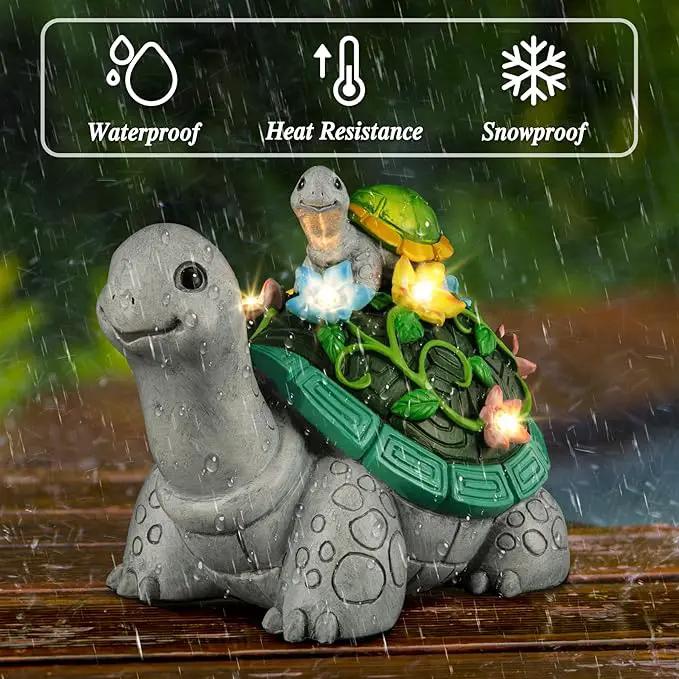 LESES Garden Statues, Turtle Solar Statue Garden Decor Clearance, Cute Turtle Figurines with Baby & 7 LED Solar Lights Lawn Decorations for Patio Yard Gifts for Mom Grandma Housewarming by GreenHaven Gardens