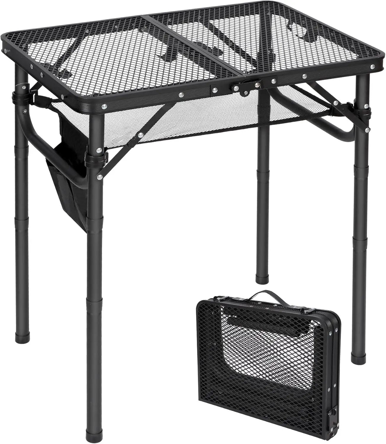 REDCAMP Small Folding Grill Table for Outside, 3 Heights Adjustable Lightweight Portable Metal Aluminum Outdoor Grill Table for Camping Picnic Cooking BBQ, Black 24x16 inches by GreenHaven Gardens