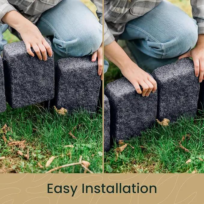 Beuta Landscape Edging | Garden Edging Border | Faux Stone Block XL for Lawn Edging, Flower Beds & Yard Edging – 40 Pack | Each Section Has 6 Blocks 48" L x 4" W x 9.5" H | 120 Spikes | Charcoal by GreenHaven Gardens